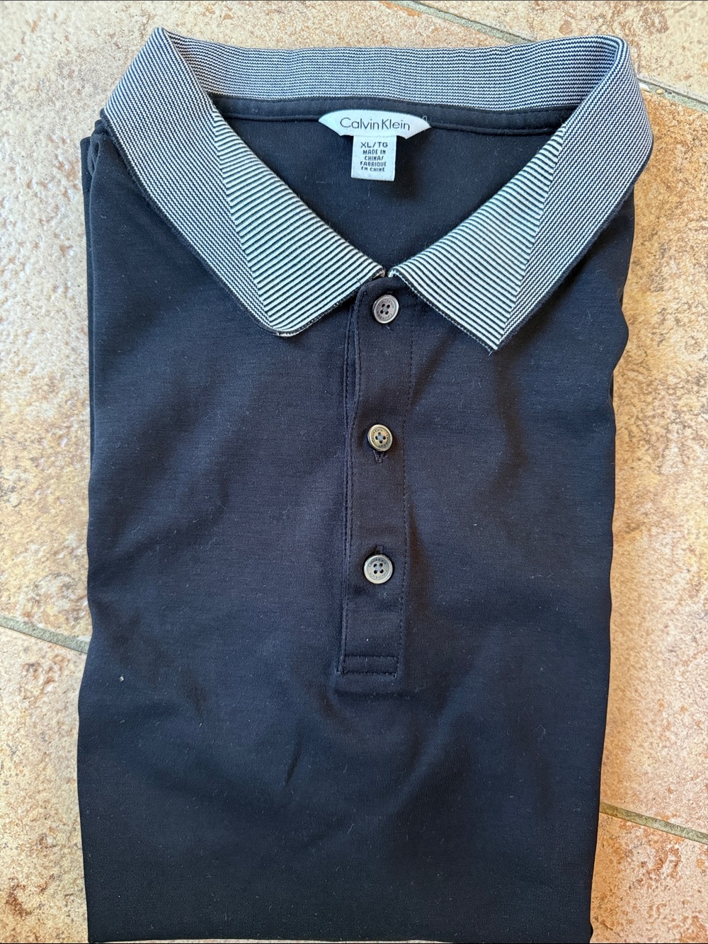 Calvin Klein Black Polo with Striped Gray Collar
